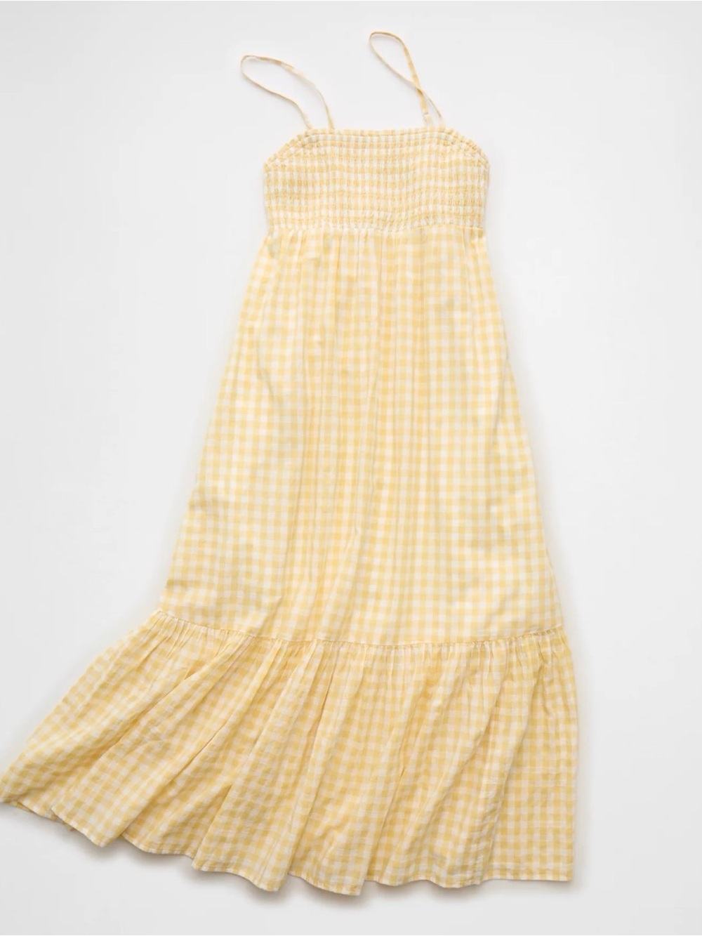 American Eagle Outfitters Yellow Gingham Smocked Midi Dress - Picture 2 of 4